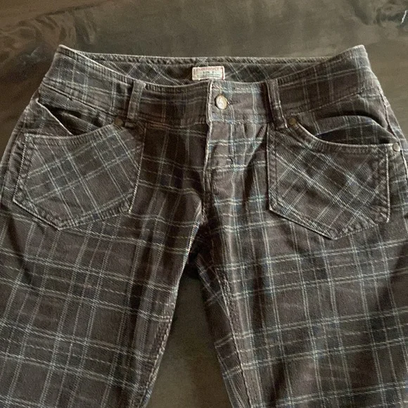 Women’s free people, low rise, straight leg, corduroy plaid pants - Picture 2 of 5
